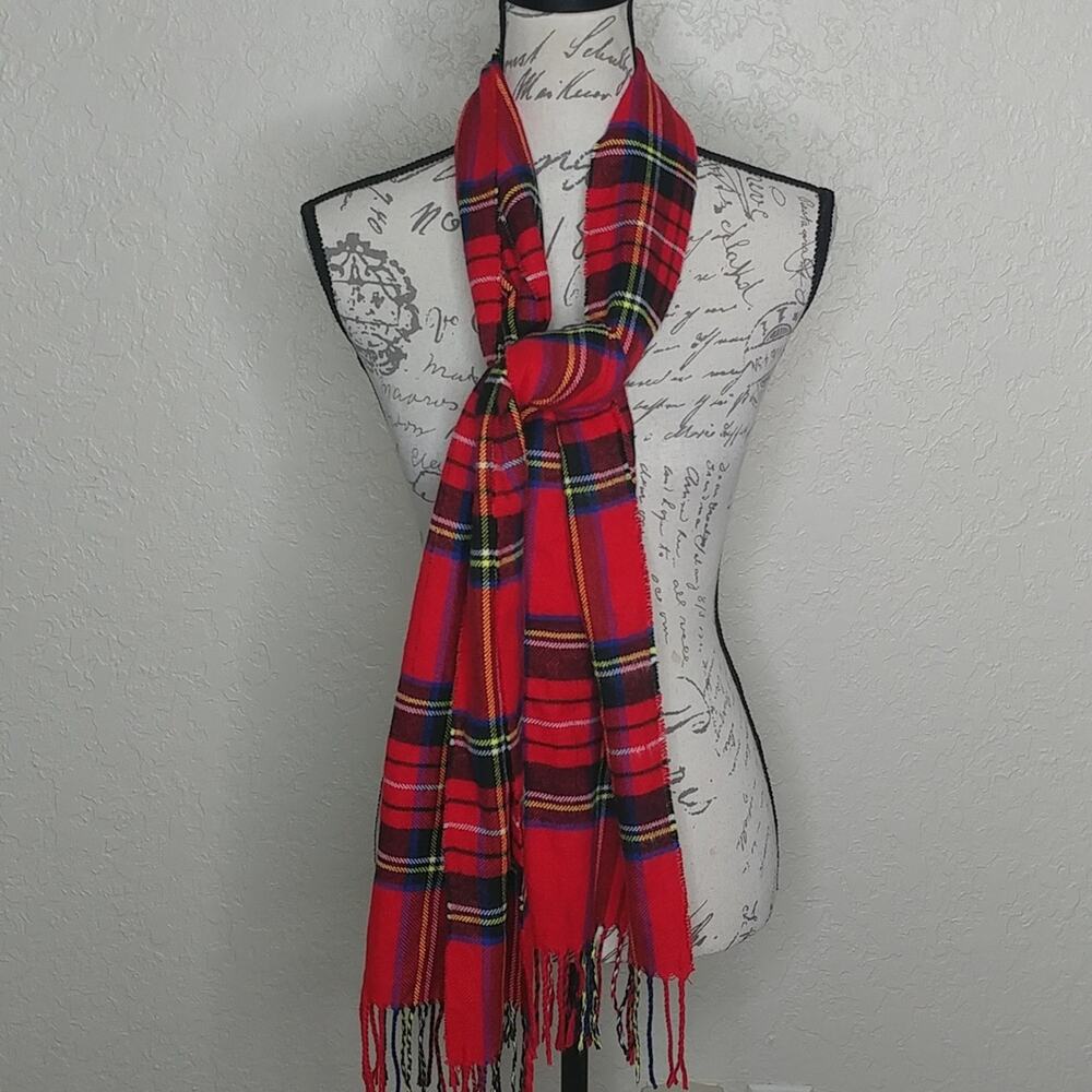 Cashmere Feel Italy Design Plaid Scarf Red Multi